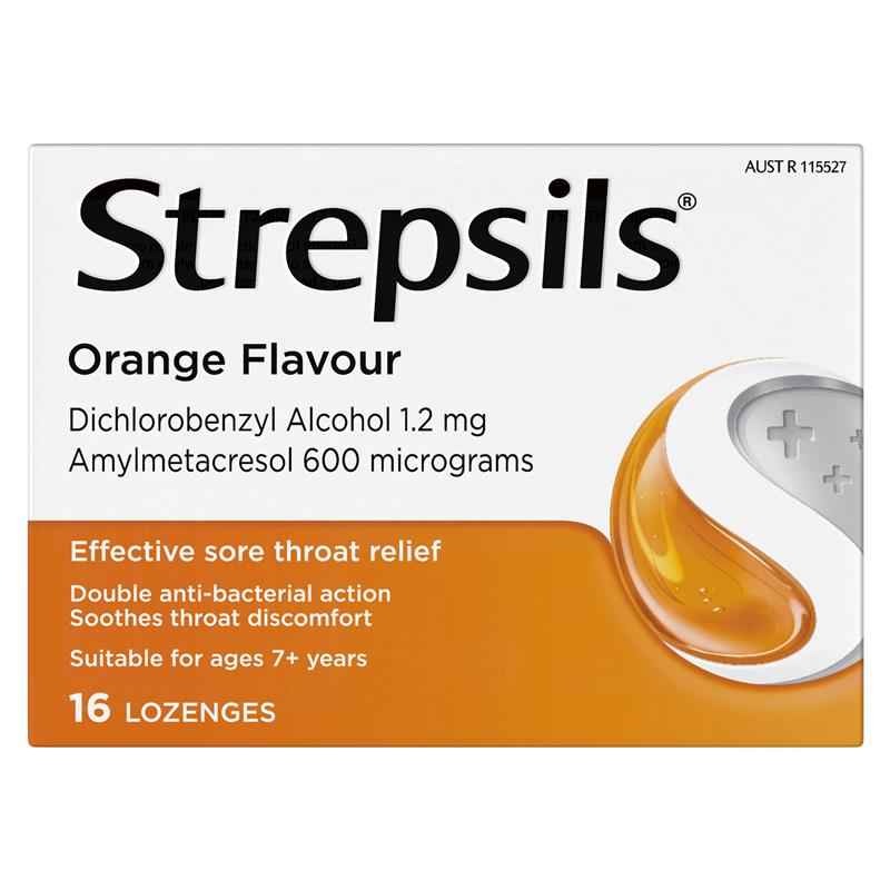 Strepsils Soothing Lozenges Orange 16pk Sore Throat Double Antibacterial