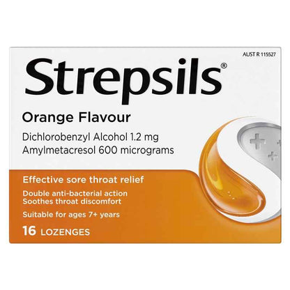 Strepsils Soothing Lozenges Orange 16pk Sore Throat Double Antibacterial