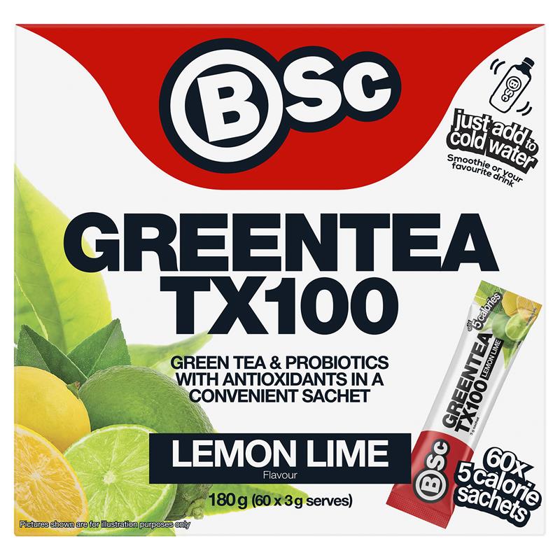 BSc Green Tea TX100 Lemon Lime 60 x 3g Serve NEW