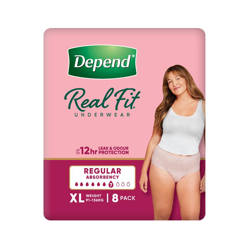 Depend Real Fit Regular Incontinence Underwear for Women X-Large 8 Pack