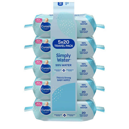 Curash Baby Travel Water Wipes 5 x 20 Pack