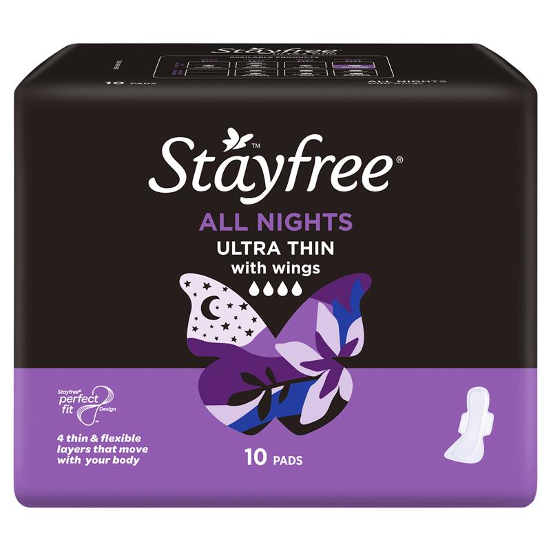 Stayfree Ultra Thin All Night Sanitary Pads With Wings 10 Pack