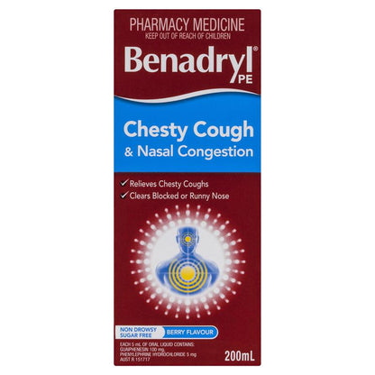 Benadryl PE Chesty Cough & Nasal Congestion Non-Drowsy Berry Flavour 200mL