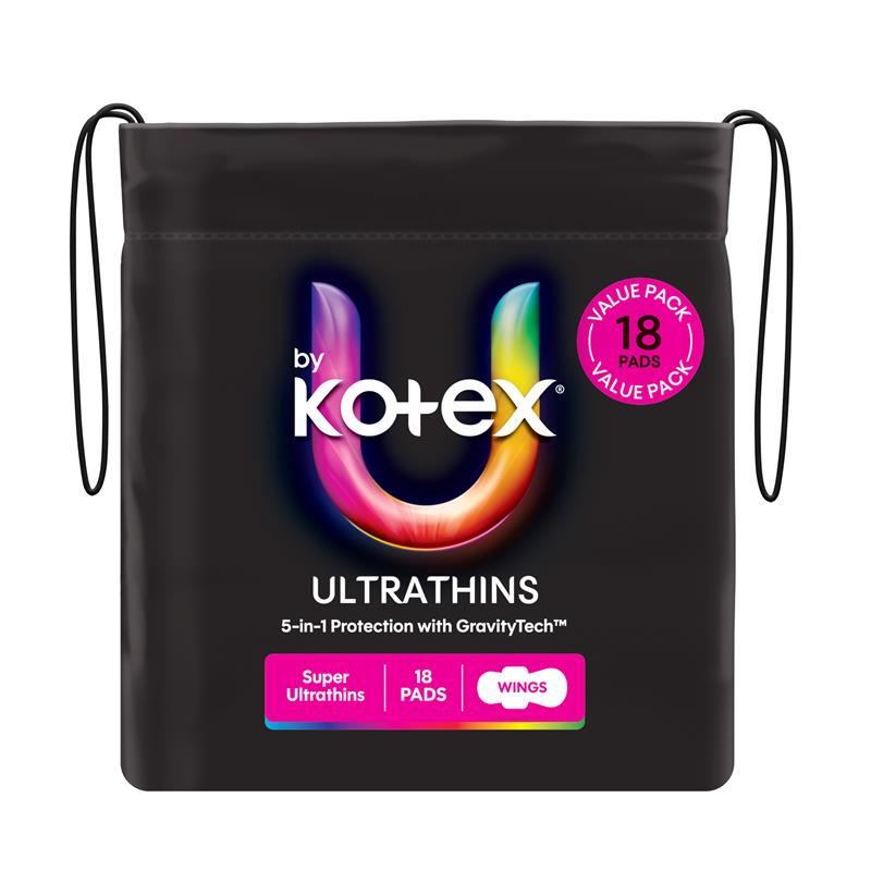 U by Kotex Ultrathin Pads Super with Wings 18 Pack