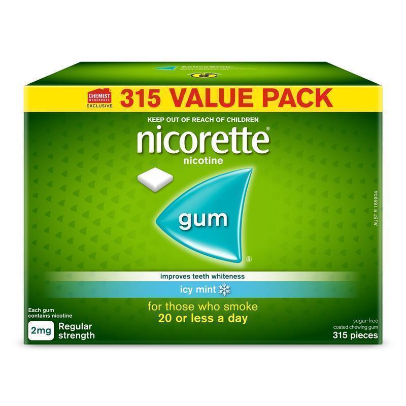 Nicorette Quit Smoking Regular Strength Nicotine Gum Icy Mint Exclusive Size 315 Pack