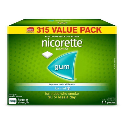 Nicorette Quit Smoking Regular Strength Nicotine Gum Icy Mint Exclusive Size 315 Pack