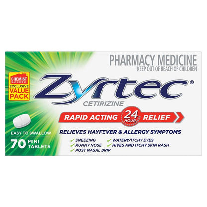 Zyrtec Rapid Acting Antihistamine Allergy & Hayfever Mini Tablets 70 Pack