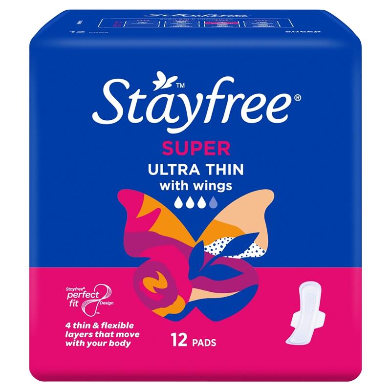 Stayfree Ultra Thin Super Sanitary Pads With Wings 12 Pack