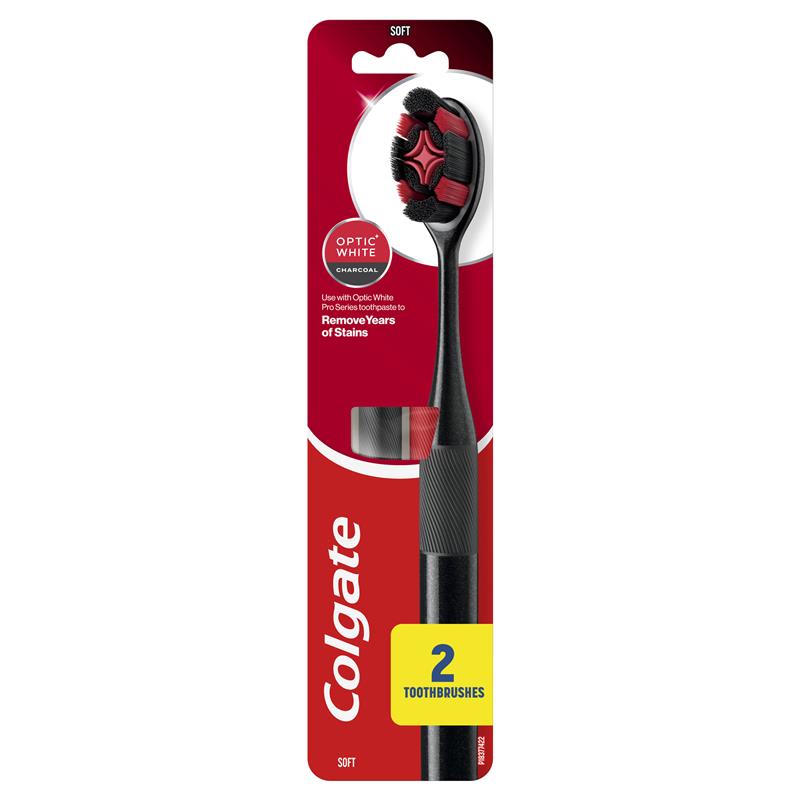 Colgate Toothbrush Optic White Pro Series Charcoal Bristles Soft 2 Pack