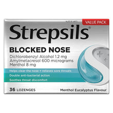 Strepsils Plus Blocked Nose Relief Throat Lozenges Menthol Eucalyptus 36 Pack