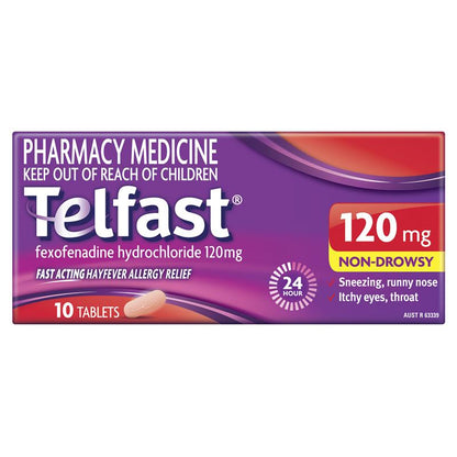 Telfast Hayfever Allergy Relief 120mg Antihistamine Tablets Non-Drowsy - 10 Pack - GimmeNow