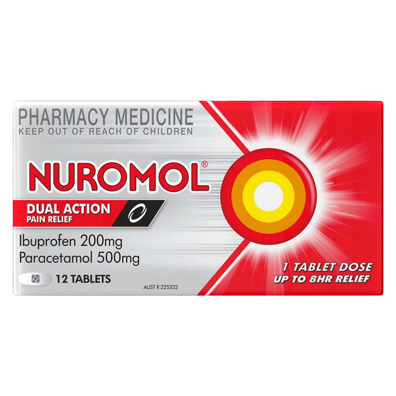 Nuromol Strong Pain Relief Tablets 12 pack Ibuprofen 200mg Paracetamol 500mg
