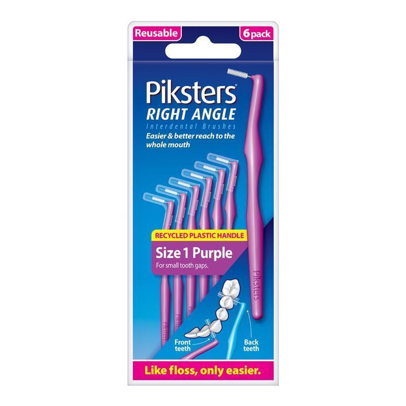 Piksters Interdental Brushes Right Angle Size 1 Purple 6 Pack