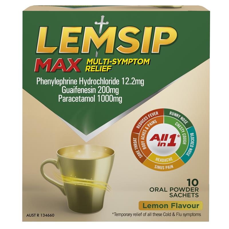 Lemsip Max Multi-Symptom Cold and Flu Relief All-In-1 Hot Drink Lemon 10 pack
