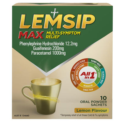 Lemsip Max Multi-Symptom Cold and Flu Relief All-In-1 Hot Drink Lemon 10 pack