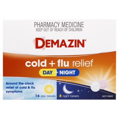 Demazin Cold & Flu Relief Day + Night 24 Tablets