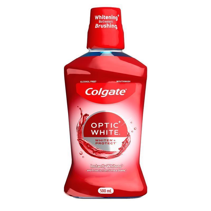 Colgate Optic White Teeth Whitening Mouthwash with Optic Brightener, Alcohol Free 500mL
