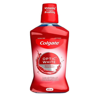 Colgate Optic White Teeth Whitening Mouthwash with Optic Brightener, Alcohol Free 500mL