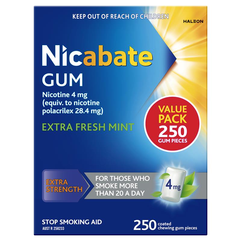 Nicabate Gum 4mg Extra Fresh 250 Pieces Exclusive Size