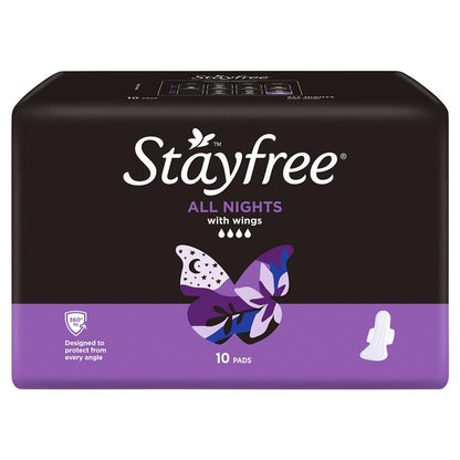Stayfree All Night Sanitary Pads With Wings 10 Pack
