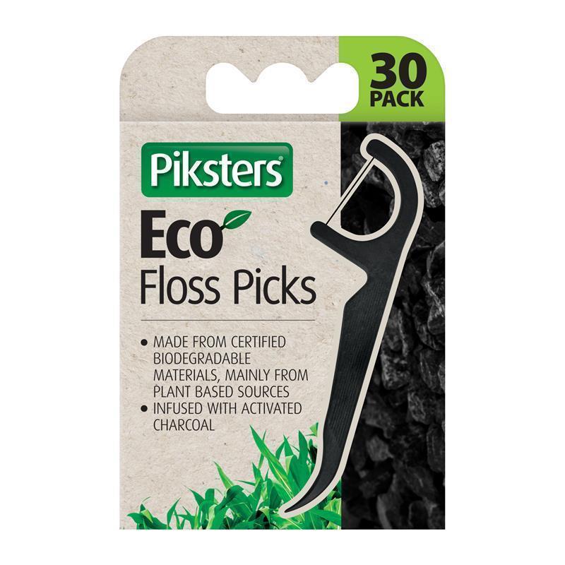 Piksters Eco Floss Pick Charcoal 30 Pack
