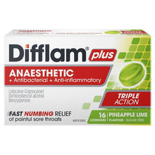 Difflam Plus Anaesthetic Sugar Free Pineapple & Lime 16 Lozenges