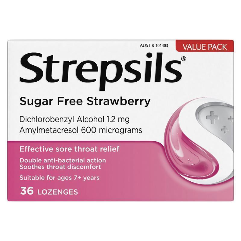 Strepsils Sugar Free Strawberry 36 Lozenges