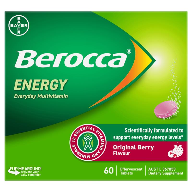 Berocca Energy Original Berry 60 Effervescent Tablets Exclusive Size