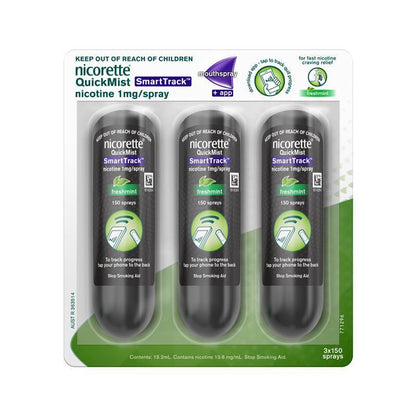 Nicorette Quit Smoking QuickMist SmartTrack Nicotine Mouth Spray Freshmint Triple Pack