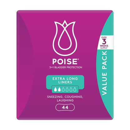 Poise Incontinence Liners Extra Long 44 Pack