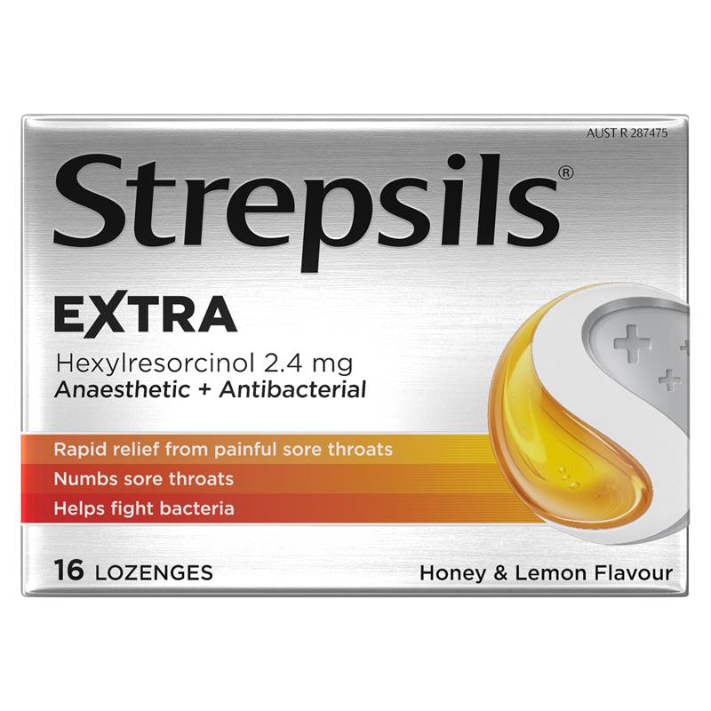 Strepsils Extra Honey Lemon Lozenges 16pk Fast Numbing Sore Throat Pain Relief with Anaesthetic
