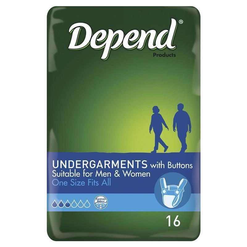 Depend Incontinence Undergarments with Buttons 16 Pack