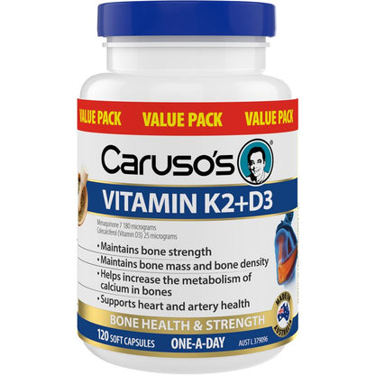 Carusos Vitamin K2 + D3 120 Capsules Exclusive Size