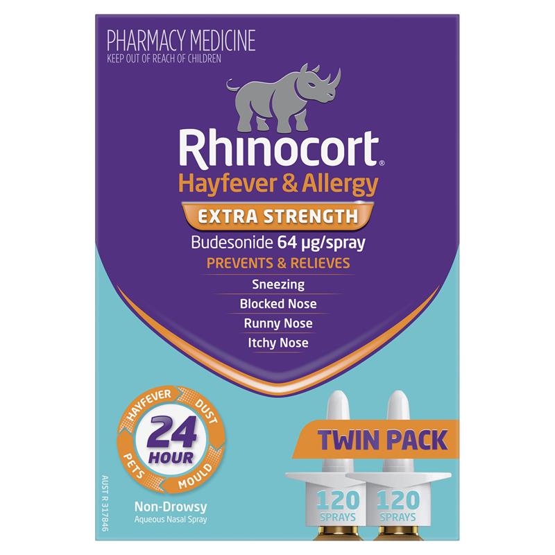 Rhinocort Extra Strength Hayfever & Allergy Nasal Spray 120 Sprays x 2 Pack