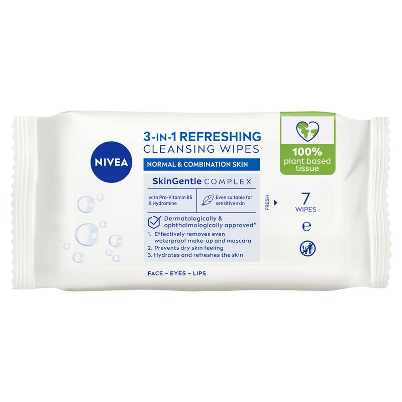 NIVEA 3in1 Refreshing Cleansing Normal & Combination Skin Wipes 7 Pack