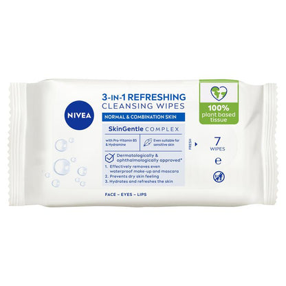 NIVEA 3in1 Refreshing Cleansing Normal & Combination Skin Wipes 7 Pack