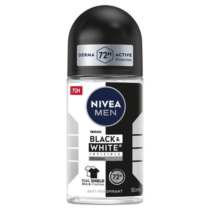 NIVEA MEN Black & White Invisible Roll On Deodorant 72H Protection 50ml