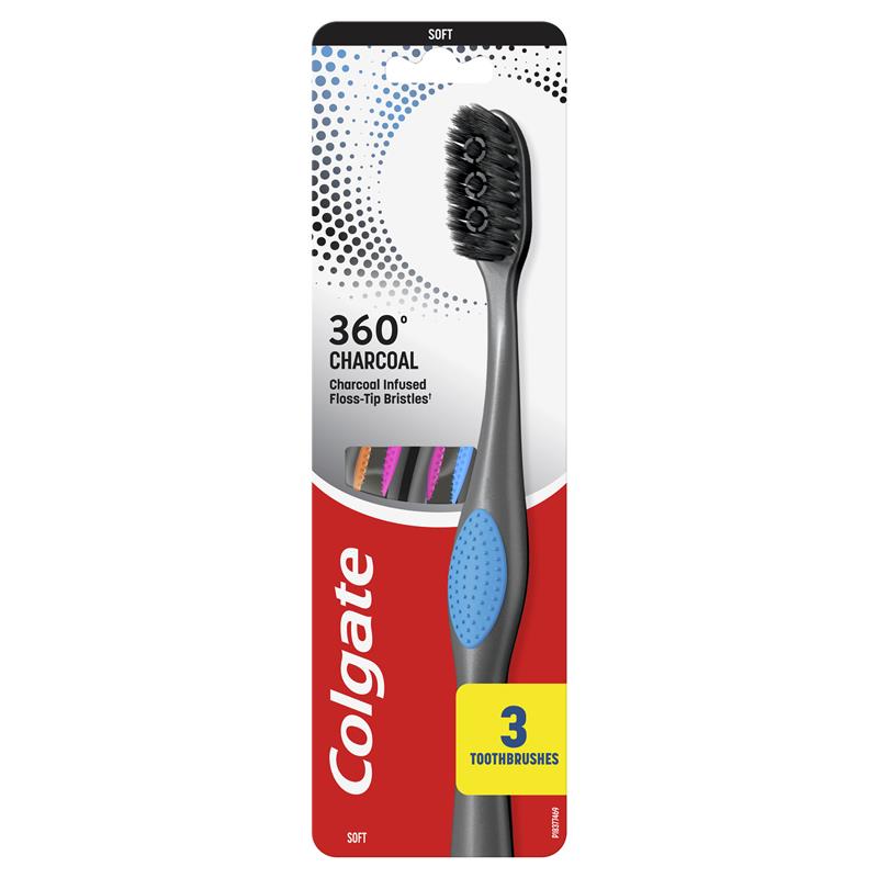 Colgate Toothbrush 360 Charcoal Anti-Bacterial 3 Pack