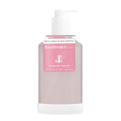 Freshwater Farm Refillable Glass Bottle Rosewater + Pink Clay 500ml