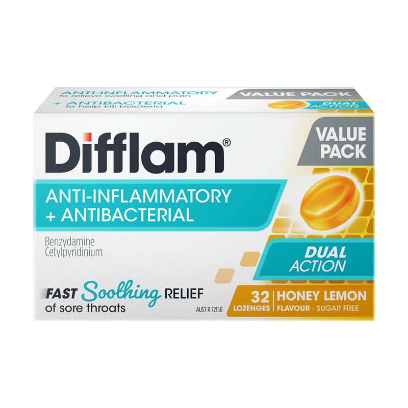 Difflam Sore Throat Sugar Free Honey And Lemon 32 Lozenges