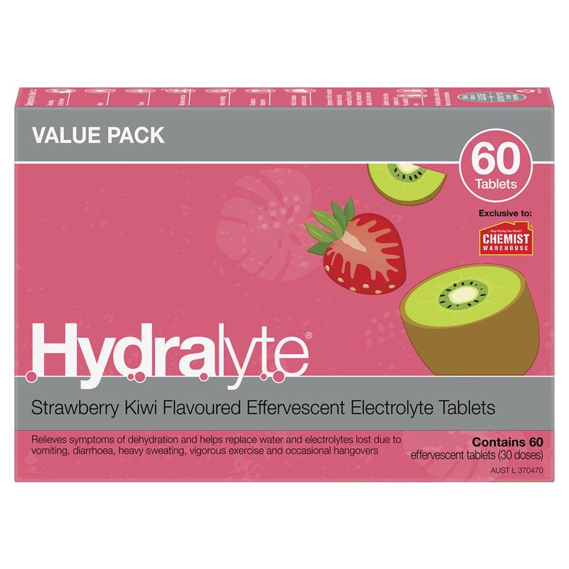 Hydralyte Electrolyte Effervescent Strawberry Kiwi 60 Tablets Exclusive Size