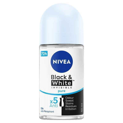 NIVEA Black & White Invisible Pure Roll On Deodorant 72H Protection 50ml