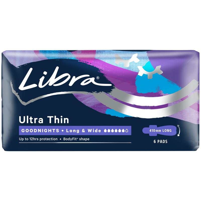 Libra Goodnights Pads Ultra Thin Long & Wide 6 Pack