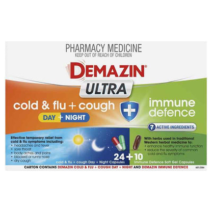 Demazin Ultra Cough Cold & Flu + Immune Defence 34 Capsules