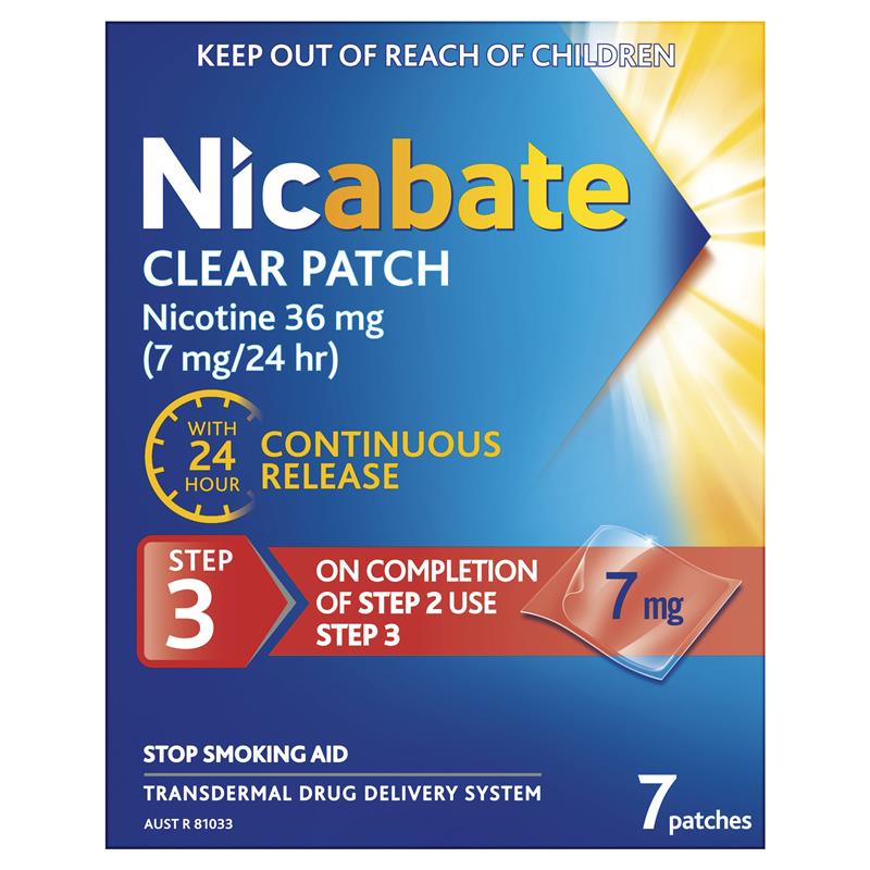 Nicabate Clear Patch Quit Smoking Step 3 7mg 7 Patches