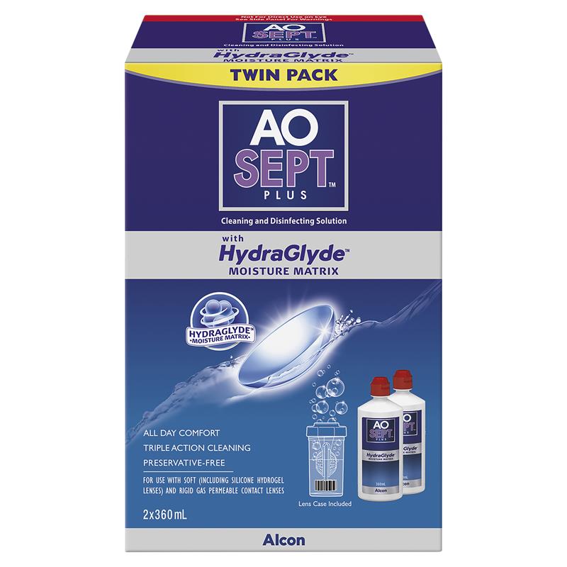 Aosept Plus with HydraGlyde 360ml Twin Pack