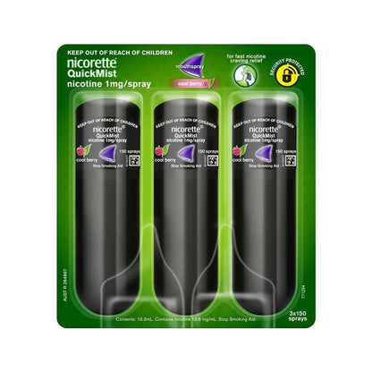 Nicorette Quit Smoking QuickMist Nicotine Mouth Spray Cool Berry 3 x 150 Pack
