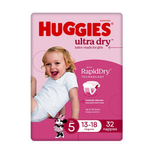 Huggies Ultra Dry Nappies Size 5 Girl 13-18kg Bulk 32 Pack