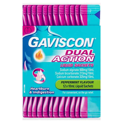 Gaviscon Dual Action Liquid Sachets Peppermint 12 Pack