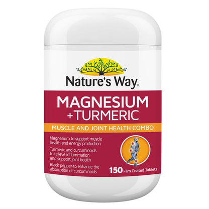 Nature's Way Magnesium + Turmeric 150 Tablets New Formula